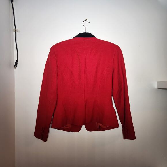 True Vintage DKNY 100% Wool Poppy Red Blazer Womens 12 90s Friends Seinfeld Coat - Picture 3 of 10